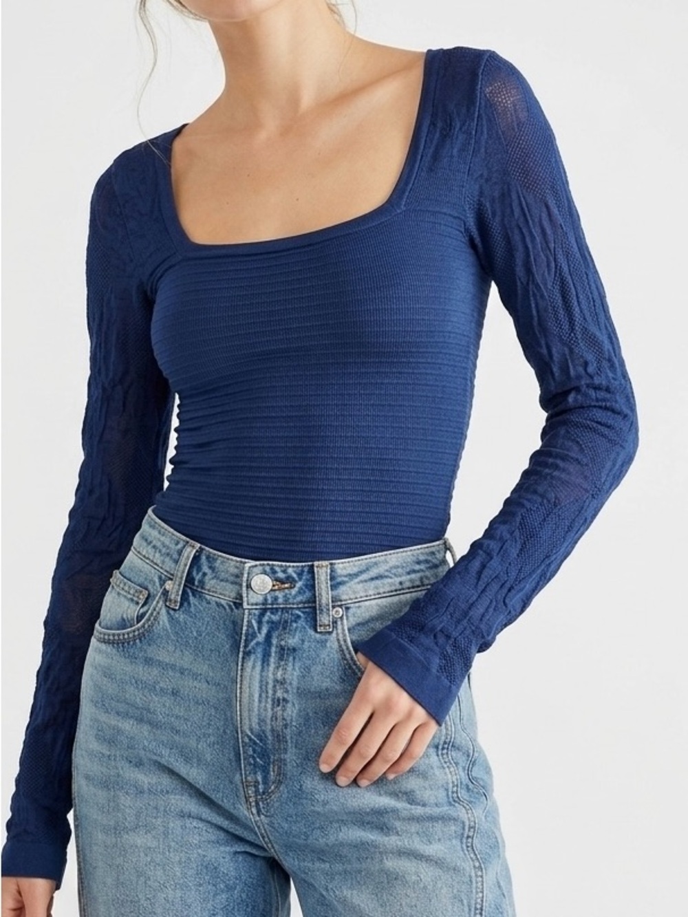 Free People So Many Likes Long Sleeve Top Ocean Abyss XS/S Elevated Basics NWT